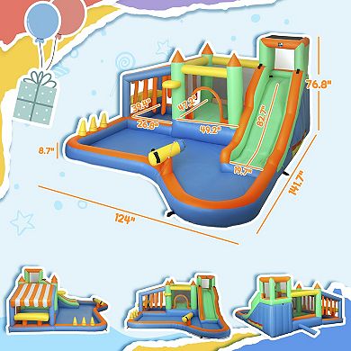 Qaba 8 in 1 Inflatable Bounce House Water Slide with 550W High Power Blower