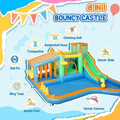 Qaba 8 in 1 Inflatable Bounce House Water Slide with 550W High Power Blower