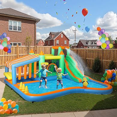 Qaba 8 in 1 Inflatable Bounce House Water Slide with 550W High Power Blower