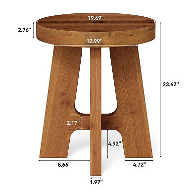 Solid Wood Round End Table Rustic Side Table for Bedroom, Living Room, or Entryway