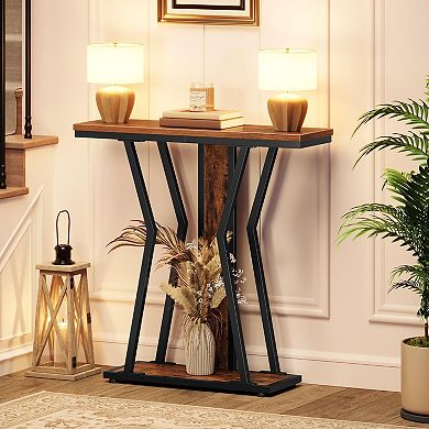 Modern Rustic Console Table with Open Shelf, Narrow Sofa Table for Small Spaces