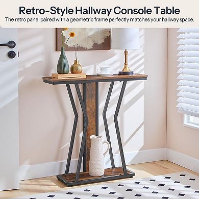 Modern Rustic Console Table with Open Shelf, Narrow Sofa Table for Small Spaces