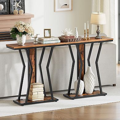 Modern Rustic Console Table with Open Shelf, Narrow Sofa Table for Small Spaces