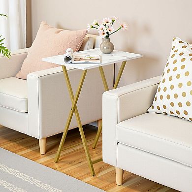 Set of 2 Foldable TV Tray Table, Small Laptop Table with Metal Frame for Living Room