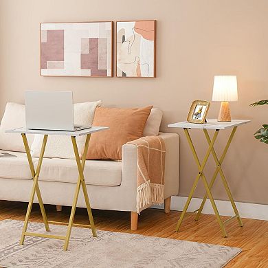 Set of 2 Foldable TV Tray Table, Small Laptop Table with Metal Frame for Living Room