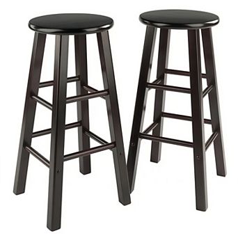 Set of 2 Solid Wood Round Bar Stools with Footrests
