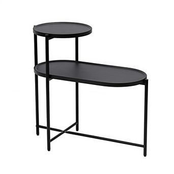 Round 2 tier Coffee Table with Storage Trays, Modern End Table