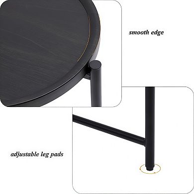 Round 2-Tier Coffee Table with Storage Trays, Modern End Table
