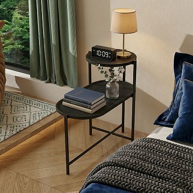 Round 2-Tier Coffee Table with Storage Trays, Modern End Table