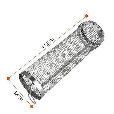 2-Pc Stainless Steel Rolling BBQ Grill Basket Set with Hooks