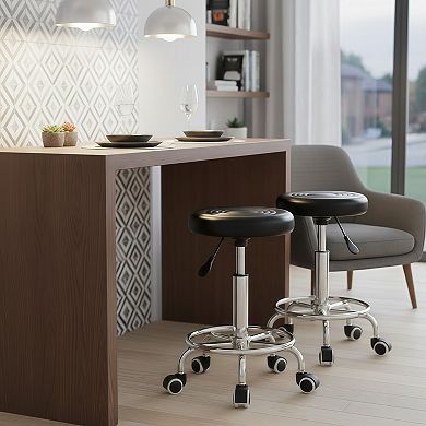 Adjustable Swivel Bar Stool with PU Leather Seat and Casters