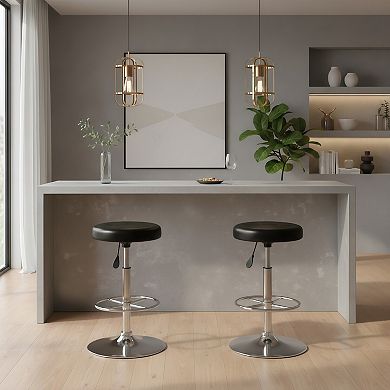 Adjustable Swivel Bar Stool with PU Leather Seat and Casters