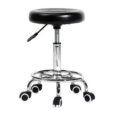 Adjustable Swivel Bar Stool with PU Leather Seat and Casters