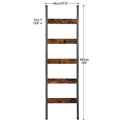 Leaning Blanket Ladder Rack 5 Tier Towel Rack with 4 Hooks for Living Room Bathroom