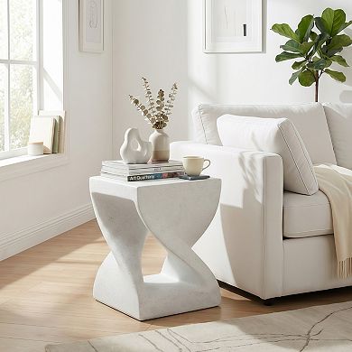 Modern Twisted-Base Terrazzo Accent Side Table for Indoor and Outdoor Use