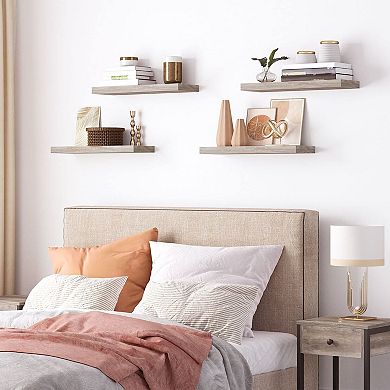 Modern Floating Shelf for Wall, Solid Wood with Iron Frame, Display Shelf for Bedroom Set of 2