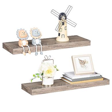 Modern Floating Shelf for Wall, Solid Wood with Iron Frame, Display Shelf for Bedroom Set of 2