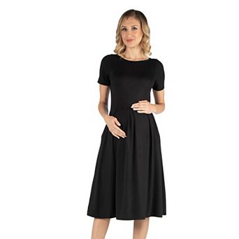 Maternity 24Seven Comfort Apparel Floral Scoop Neck Elbow Sleeve Skater Dress