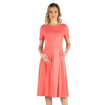 Maternity 24Seven Comfort Apparel Floral Scoop Neck Elbow Sleeve Skater Dress