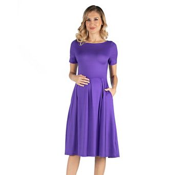 Maternity 24Seven Comfort Apparel Floral Scoop Neck Elbow Sleeve Skater Dress