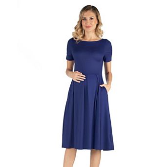 Maternity 24Seven Comfort Apparel Floral Scoop Neck Elbow Sleeve Skater Dress