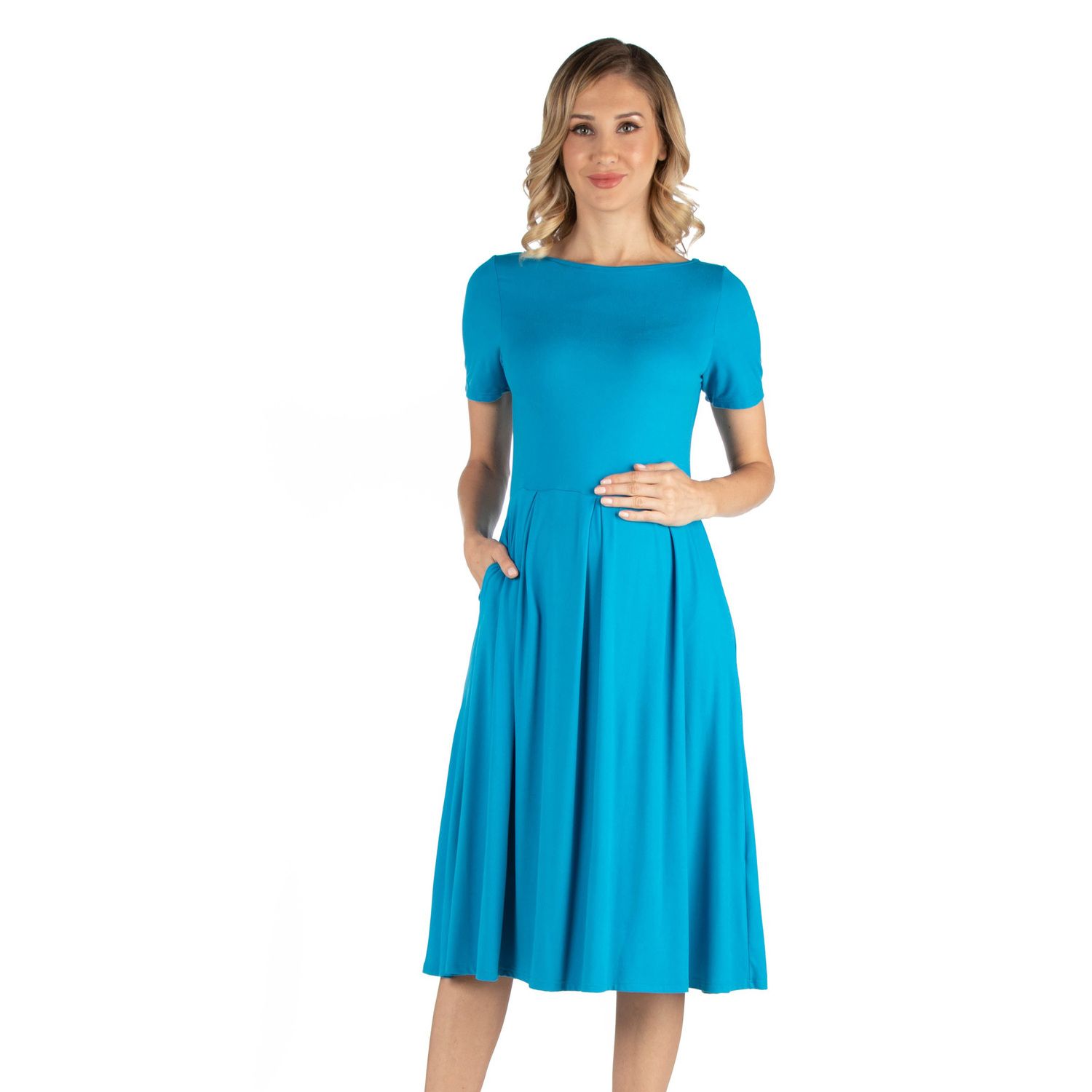 Женские платья Maternity 24Seven Comfort Apparel Floral Scoop Neck Elbow Sleeve Skater Dress