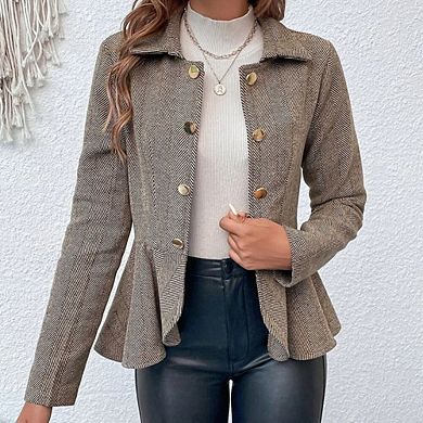 Elegant Women Blazer Business Work Office Peplum Hem Jacket Open Front Double Breasted Jackets