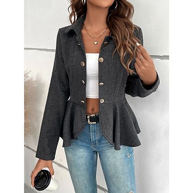 Elegant Women Blazer Business Work Office Peplum Hem Jacket Open Front Double Breasted Jackets