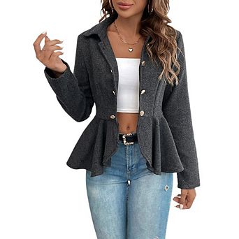 Elegant Women Blazer Business Work Office Peplum Hem Jacket Open Front Double Breasted Jackets