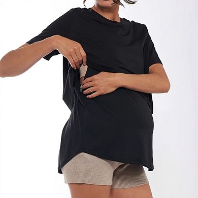 Women's Maternity Nursing T-Shirt Short Sleeve Multifunctional Breastfeeding Top for Spring Summer