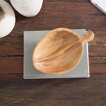 9.1x5.9x2.8" Teak Wood Decorative Bowl with Handle Natural Brown Color