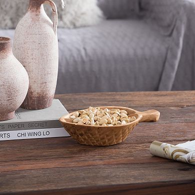 9.1x5.9x2.8" Teak Wood Decorative Bowl with Handle Natural Brown Color