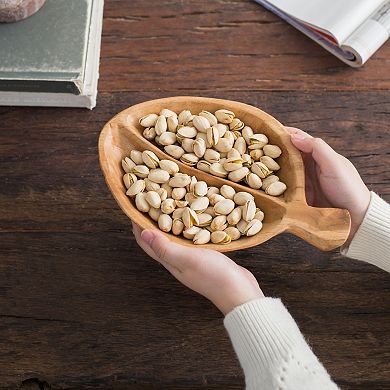 9.1x5.9x2.8" Teak Wood Decorative Bowl with Handle Natural Brown Color
