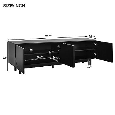 KWPZQEB Minimalist Arch Doors TV Stand with Adjustable Shelves for TVs Up to 78", Solid Wood Legs