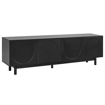 KWPZQEB Minimalist Arch Doors TV Stand with Adjustable Shelves for TVs Up to 78", Solid Wood Legs