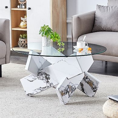KWPZQEB Tempered Glass Circular Coffee Table with Uniquely Designed Legs for Living Room