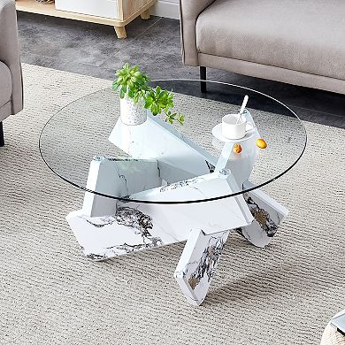 KWPZQEB Tempered Glass Circular Coffee Table with Uniquely Designed Legs for Living Room
