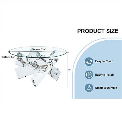 KWPZQEB Tempered Glass Circular Coffee Table with Uniquely Designed Legs for Living Room