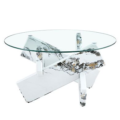 KWPZQEB Tempered Glass Circular Coffee Table with Uniquely Designed Legs for Living Room