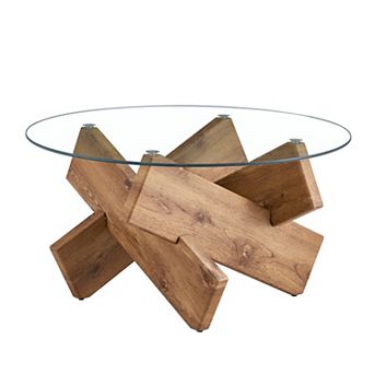 KWPZQEB Tempered Glass Circular Coffee Table with Uniquely Designed Legs for Living Room