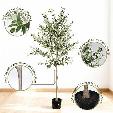 KWPZQEB Artificial Olive Tree with Black Plastic Pot, 6FT