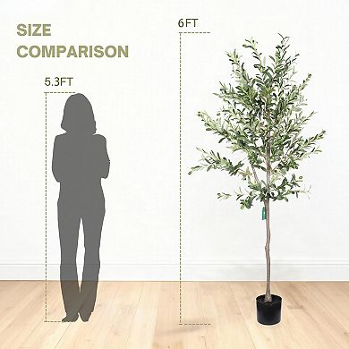 KWPZQEB Artificial Olive Tree with Black Plastic Pot, 6FT