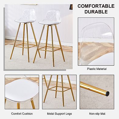 KWPZQEB Stylish Design Upholstered Bar Chairs with Metal Legs & Low Backrest for Terrace, Set of 2