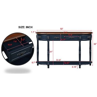 KWPZQEB Retro Design Curved Wood Console Table with 2 Drawers