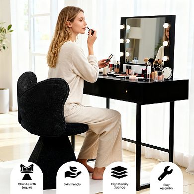 KWPZQEB Swivel Butterfly Back Vanity Chair, Chenille