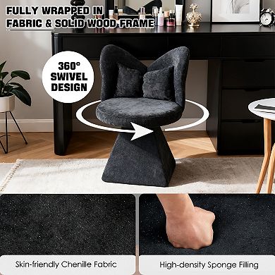 KWPZQEB Swivel Butterfly Back Vanity Chair, Chenille