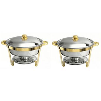 Round Buffet Catering Dish For Home and Outdoor 2 Pcs/ Sets golden