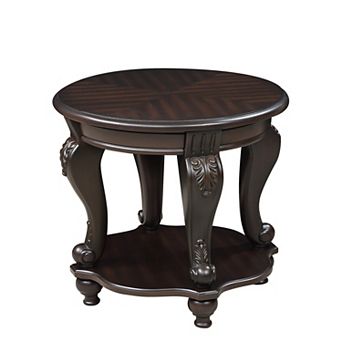 KWPZQEB Retro Round End Table with Shelf, Solid Wood Sofa Side Table for Living Room