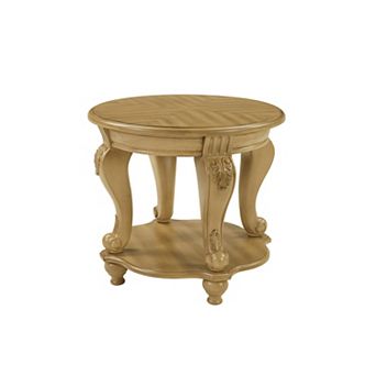 KWPZQEB Retro Round End Table with Shelf, Solid Wood Sofa Side Table for Living Room