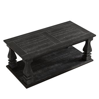 KWPZQEB Farmhouse Rectangular Wood Coffee Table with Storage Shelf
